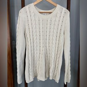 Cabi Women's Medium Cable Knit Lace Up Corset Sweater Open Knit Ivory 3157